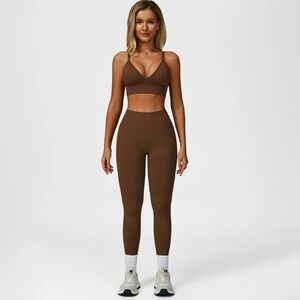 2-Piece Seamless Fitness Set Women Brown